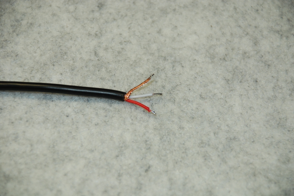 Prepared ends of the two-conductor shielded cable.